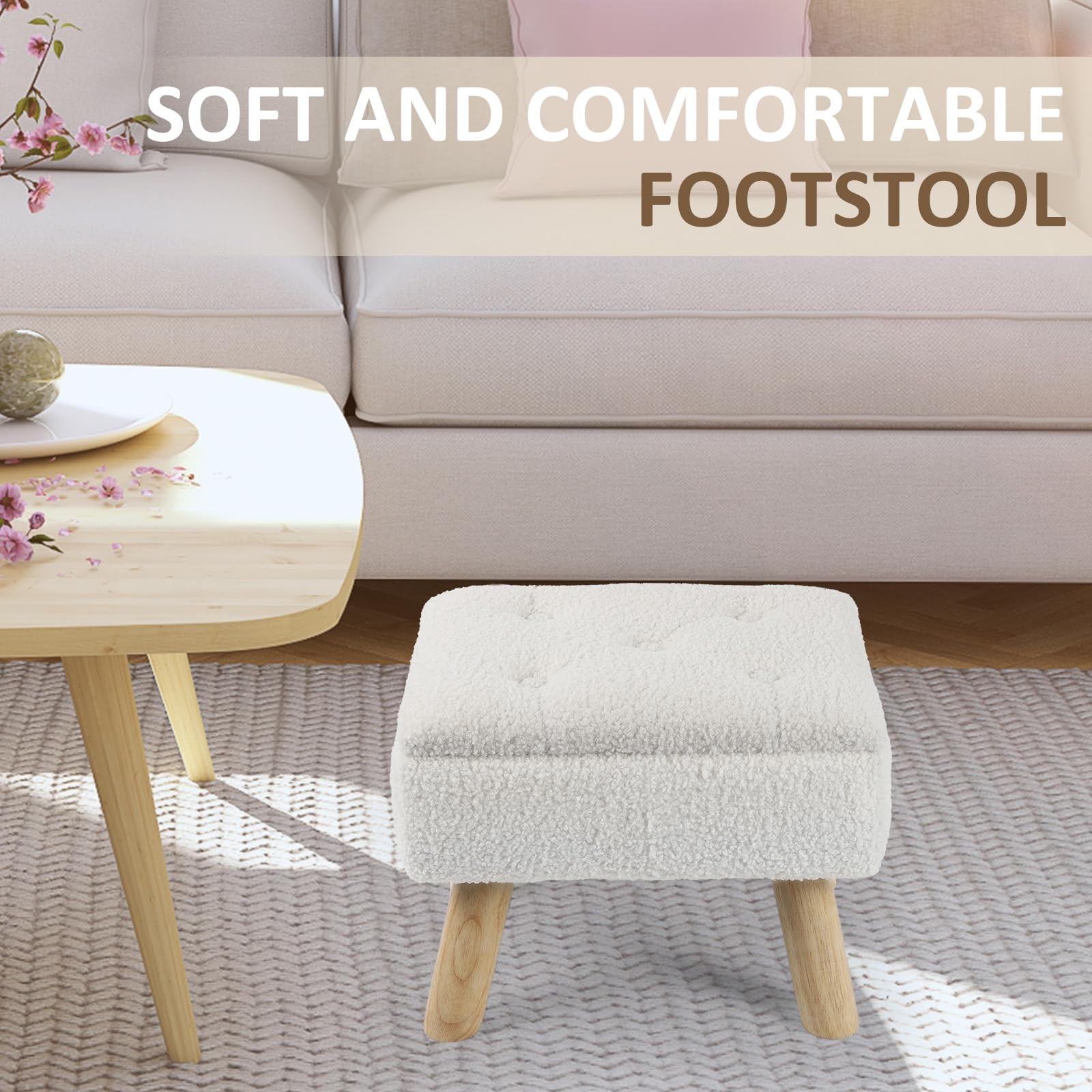 Storage Ottoman, Small Foot Stool Ottoman with Storage, Boucle Teddy Velvet F... gallery