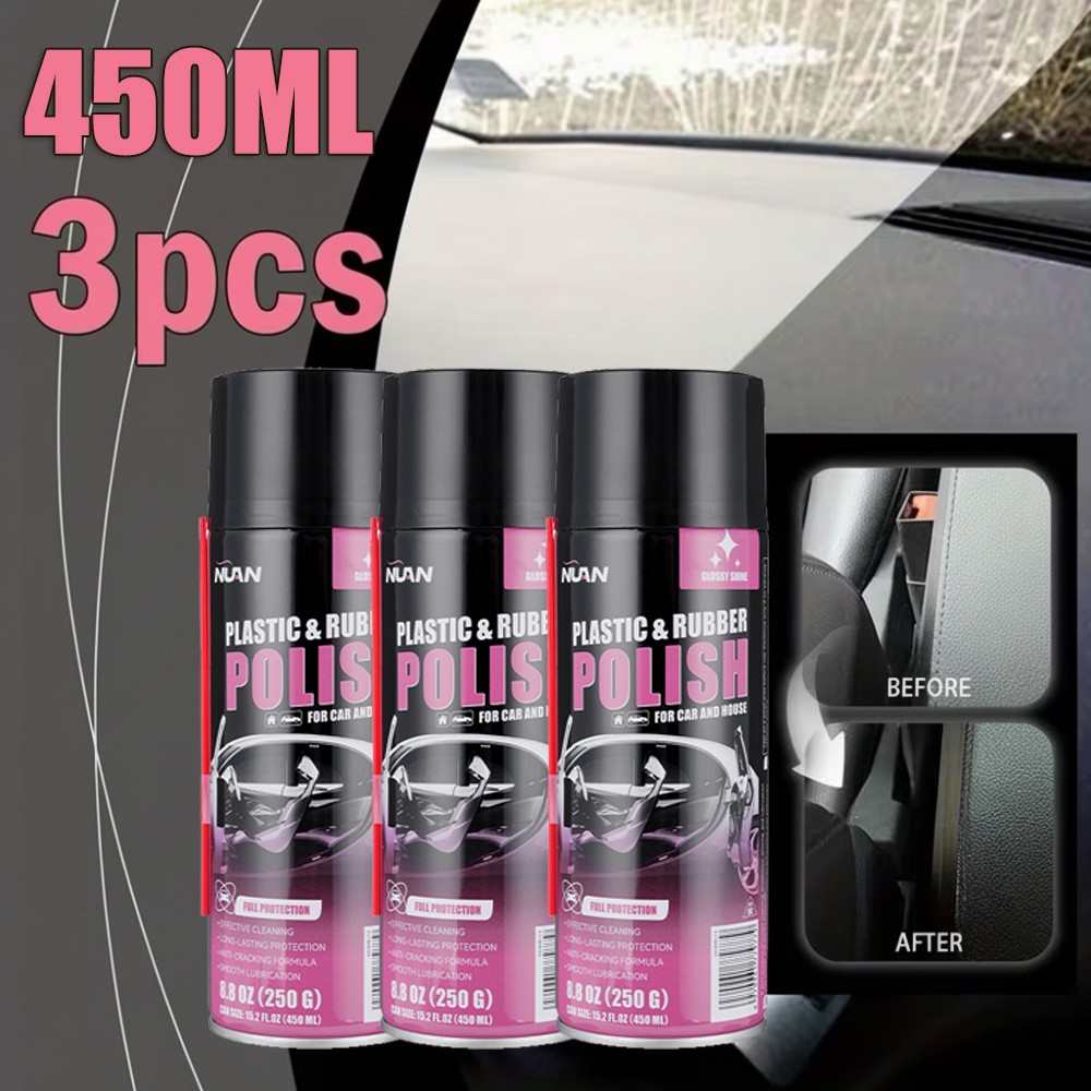 Car Interior Polish Cleaner - 3Pack 450ml & Cleaner Spray, Quick Shine Safe US