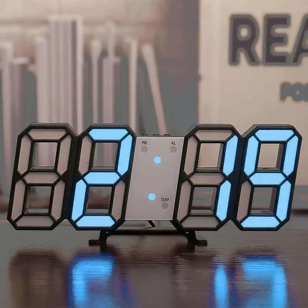 Digital 3D LED Big Wall Desk Alarm Clock Snooze 12/24 Hours Auto Brightness USB gallery