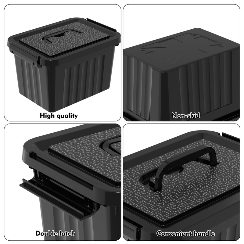 6 Quart Latching Bin with Handle, Black Plastic Storage Box Containers, 6 Packs gallery