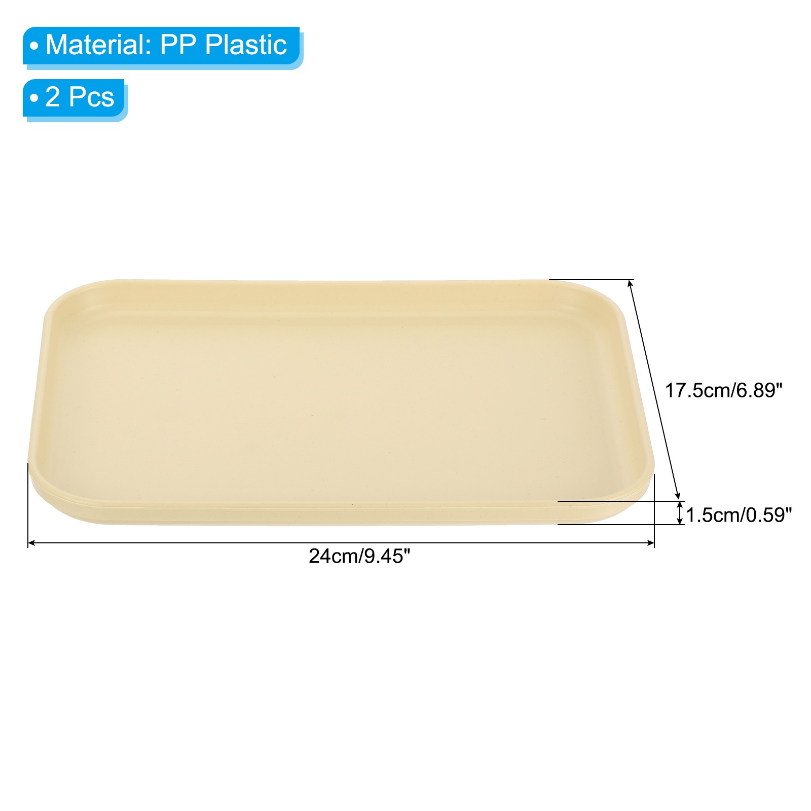 9x7" Fast Food Tray, 2 Pack PP Plastic Reusable Rectangle Serving Tray Beige gallery