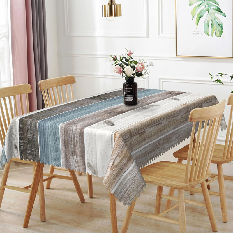 Ttqyfnm 60X84Inches Rustic Wood Tablecloth Blue Grey Grunge Wood Planks Barn gallery