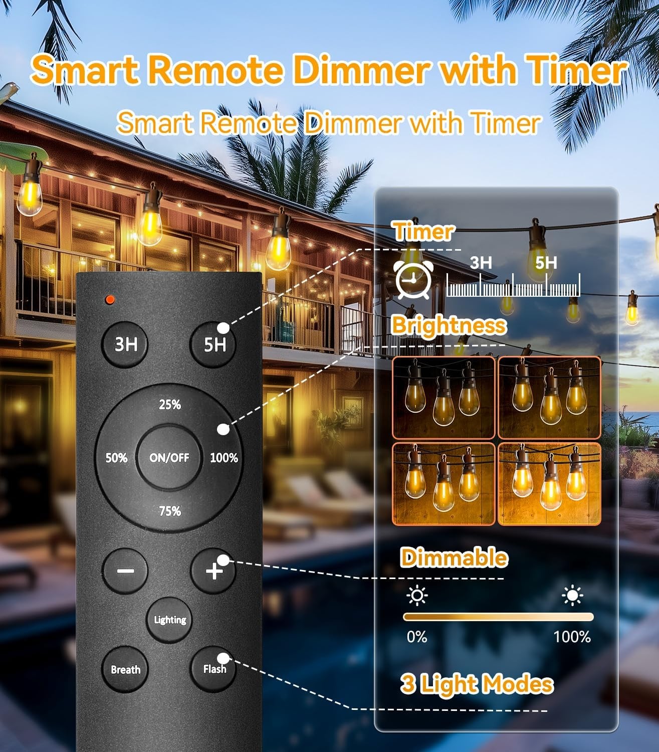 Outdoor String Lights Patio LED - Light Outside 50Ft 15M Waterproof Remote Dimma gallery