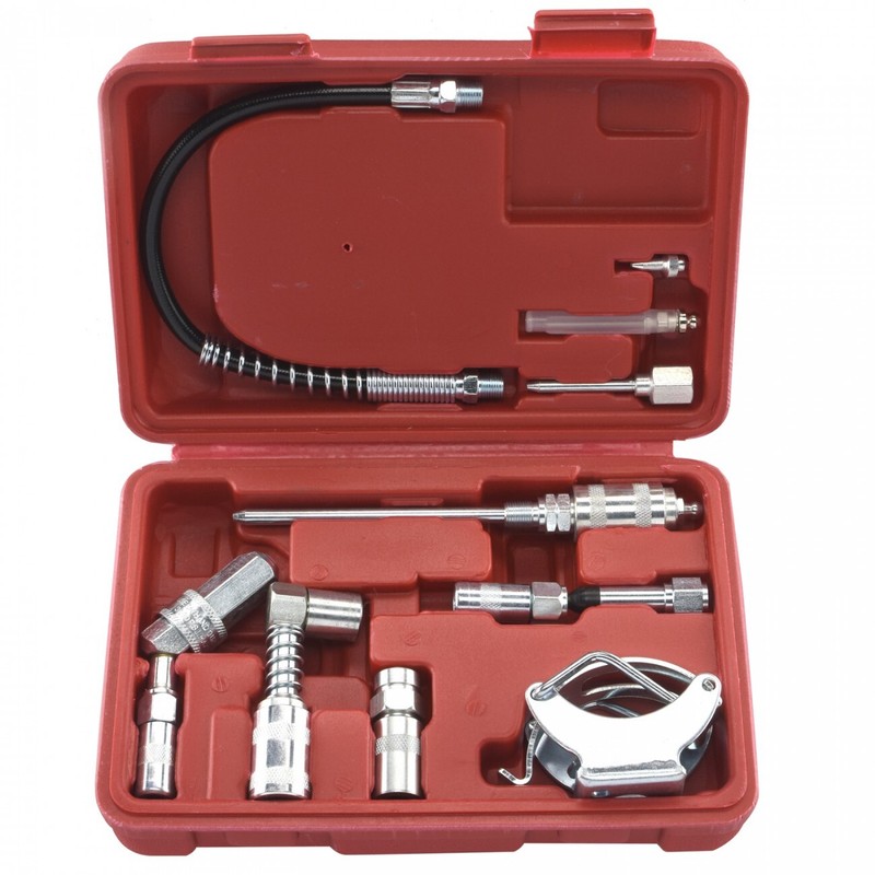 10pc Multi Function Lubrication Grease Gun Aid Kit hoses couplers Air And Manual gallery