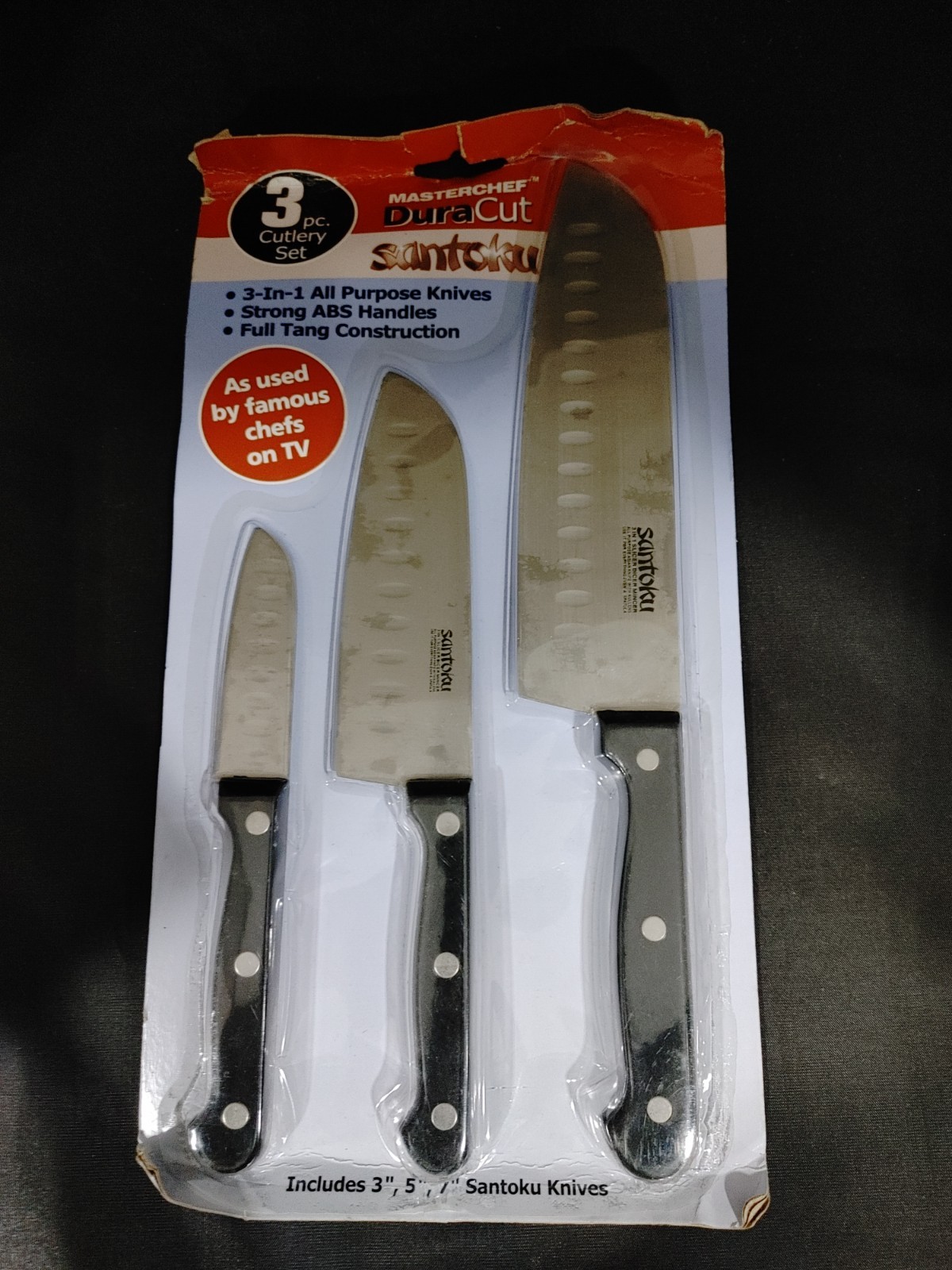 3 MasterChef DuraCut SANTOKU 7-5-3 Inches Knives Black Handle NEW gallery
