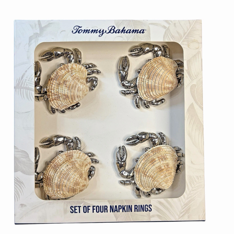 Tommy Bahama Crab with Shell Napkin Rings Sliver Set of 4 New Beach Nautical gallery