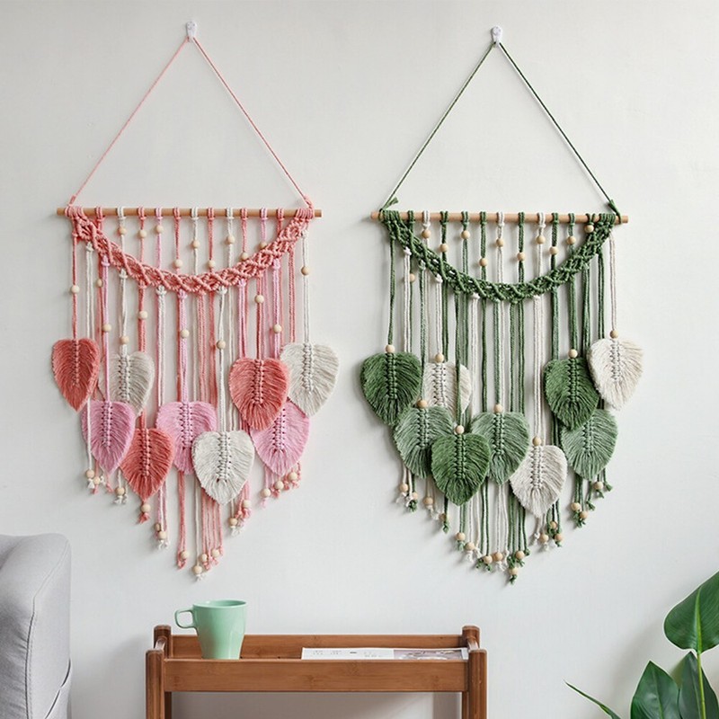 Handmade Leaf Macrame Wall Tapestry Bohemian Style Indoor Wall Art Ornament gallery