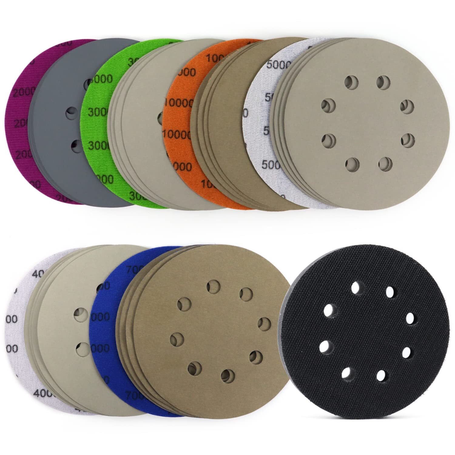 5inch Silicon Carbide Sanding Disc 3000-10000 Assorted Grit W/Pad Hook Loop 21Pc gallery