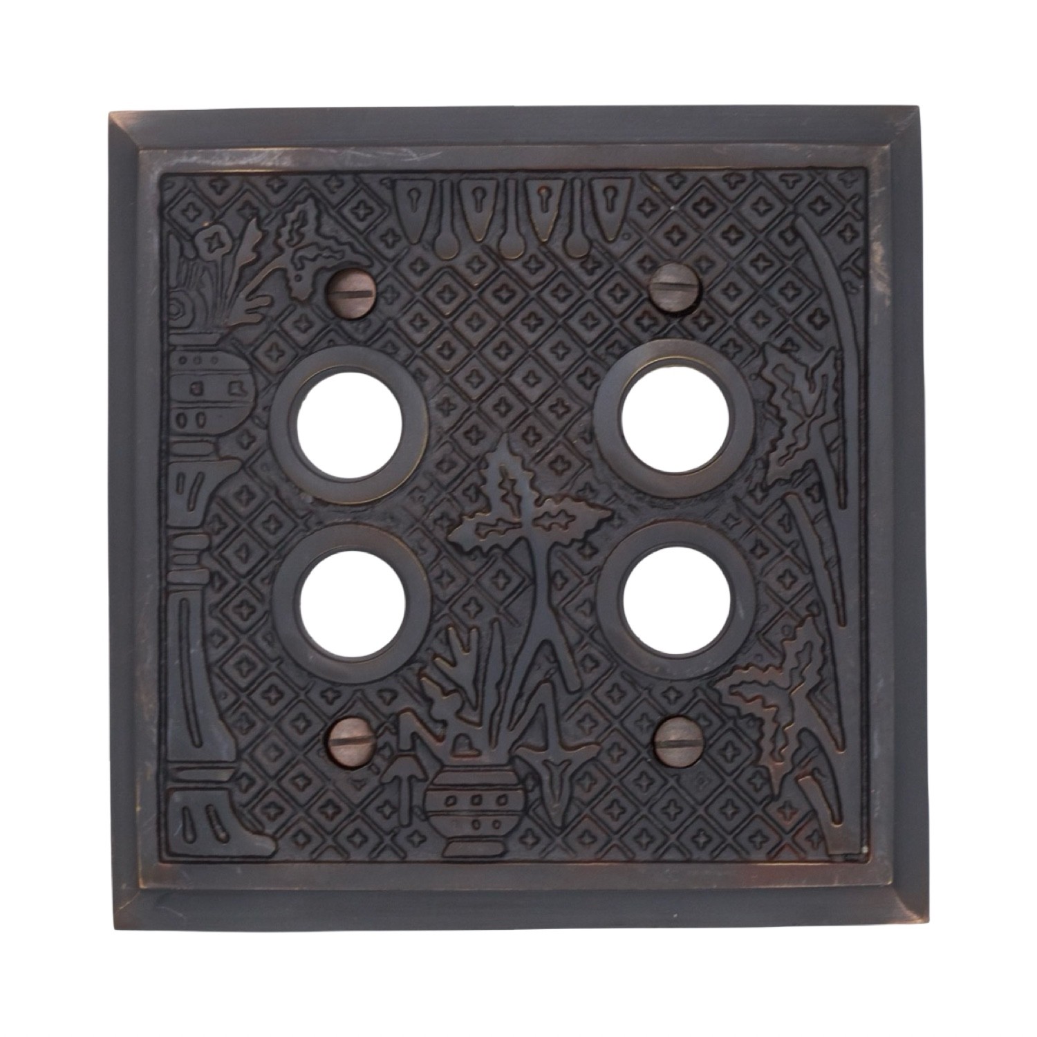 Victorian Style Double Gang Push Button Switch Cover Plate Heavy Bronze gallery