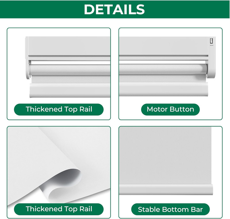 Remote Control Motorized Blackout Roller Blinds - White 35" W X 72" H gallery