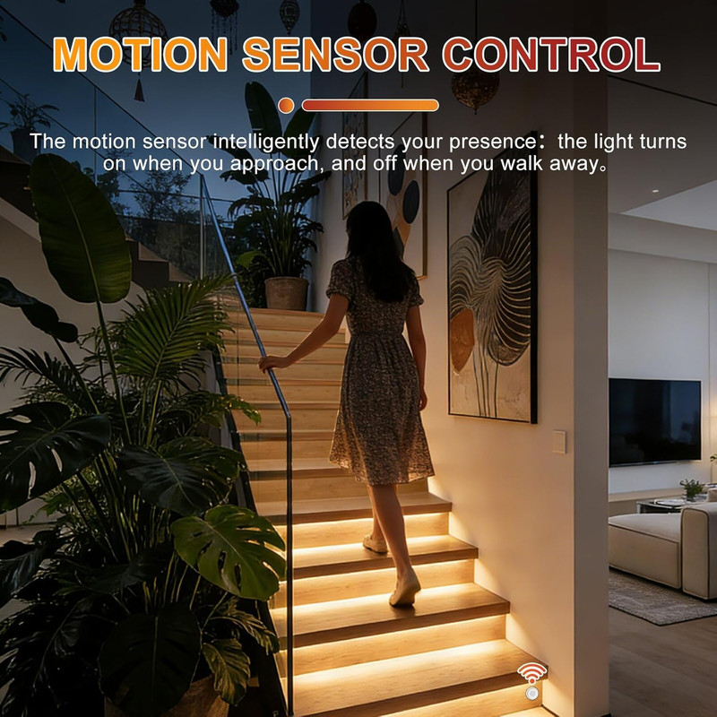 Smart Motion Sensor LED Stair Lights Kit with APP & Remote Control, 3000K gallery