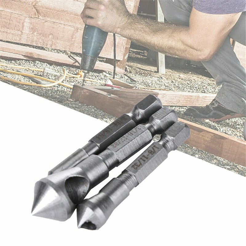 3Pcs Chamfer Countersink Deburring Drill Bits Set Kit Cutting Metal Wood Tool gallery