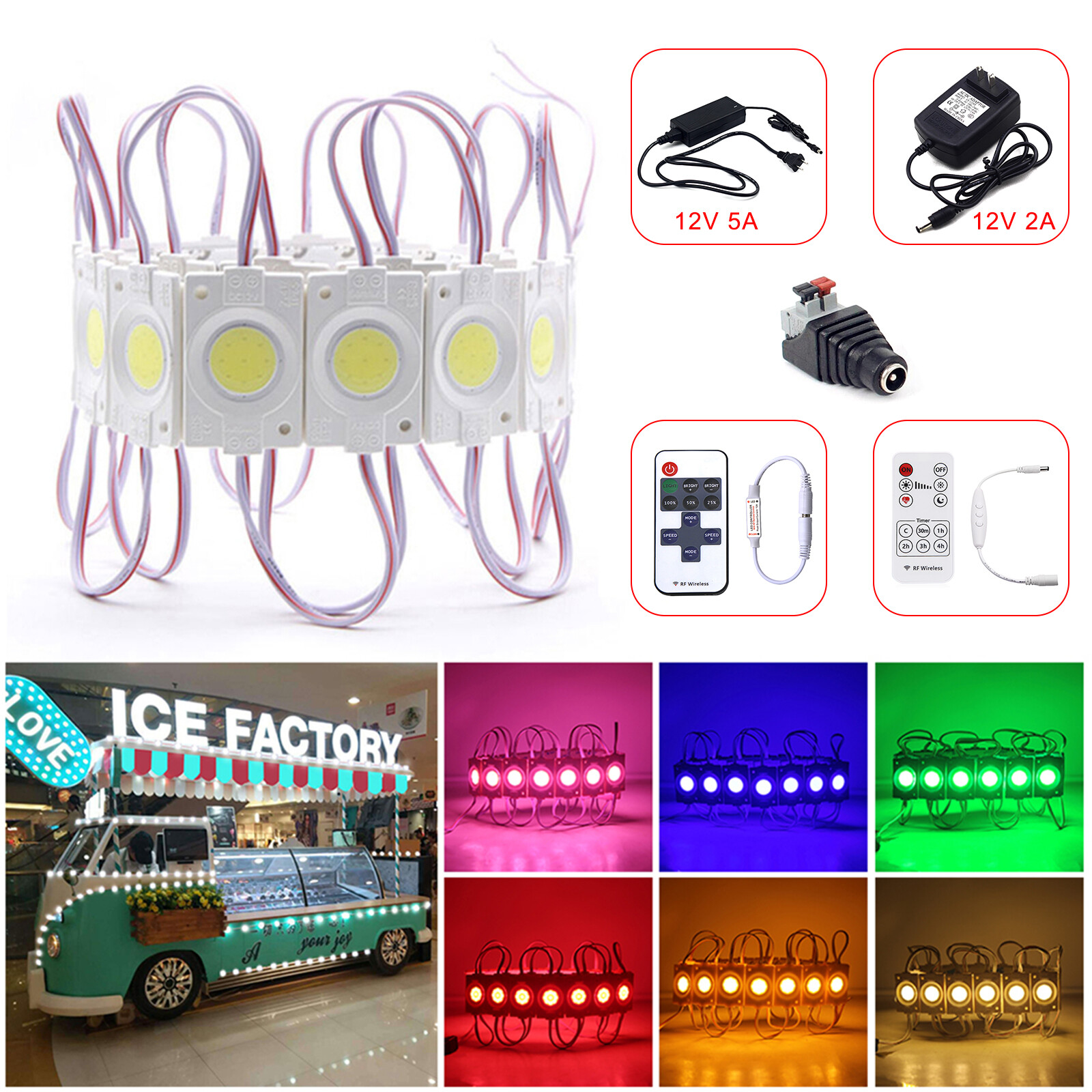 20PC~200PCS COB Module 1 LED Light IP65 Waterproof Super Bright Sign Lamp DC 12V gallery