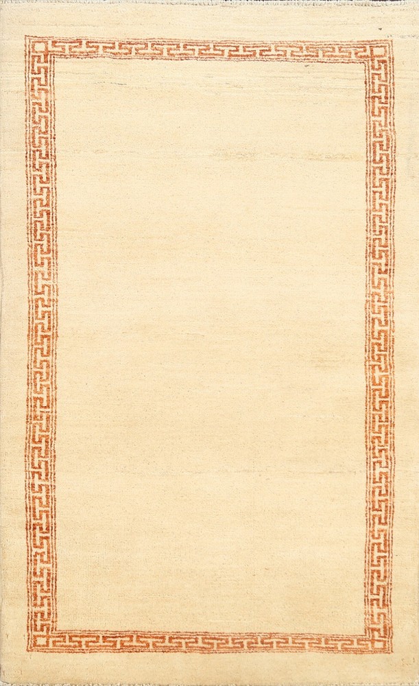 Bordered Modern Gabbeh Kashkoli Oriental IVORY Area Rug Hand-knotted 3x5 Carpet
