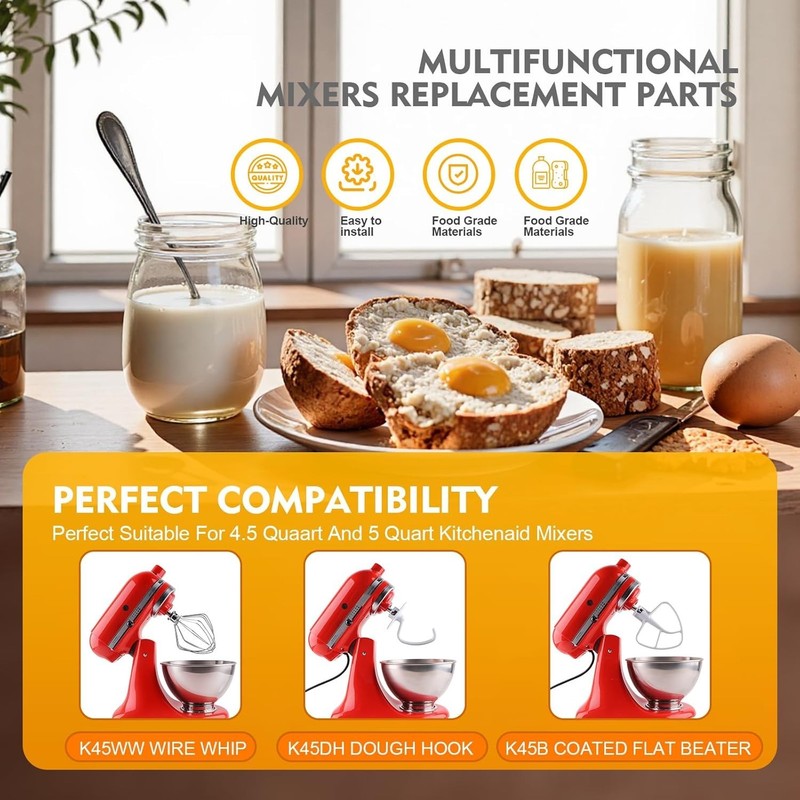 3-Piece Kit Attachments for Kitchenaid Tilt-Head Stand Mixer, Accessories Stainl gallery