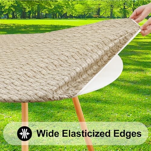 Round Picnic Tablecloth, Wipeable Flannel Backed For Up To 45"-56" Round Khaki gallery