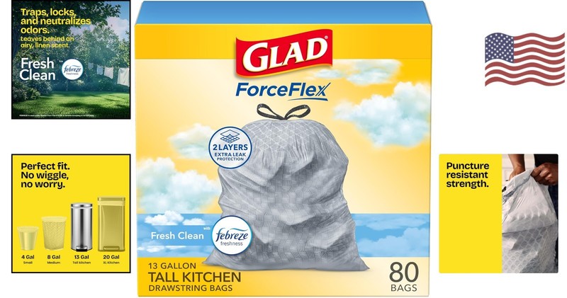 ForceFlex 13 Gallon Scented Kitchen Trash Bags, 80 Count | Febreze Fresh Clean gallery