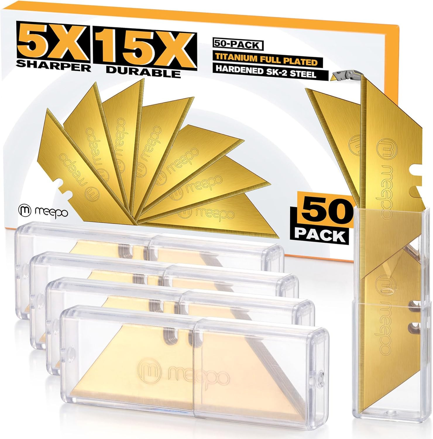 50-Pack Utility Knife Blades, Titanium Fully Plated, Durable SK-2 Razor Blades f gallery