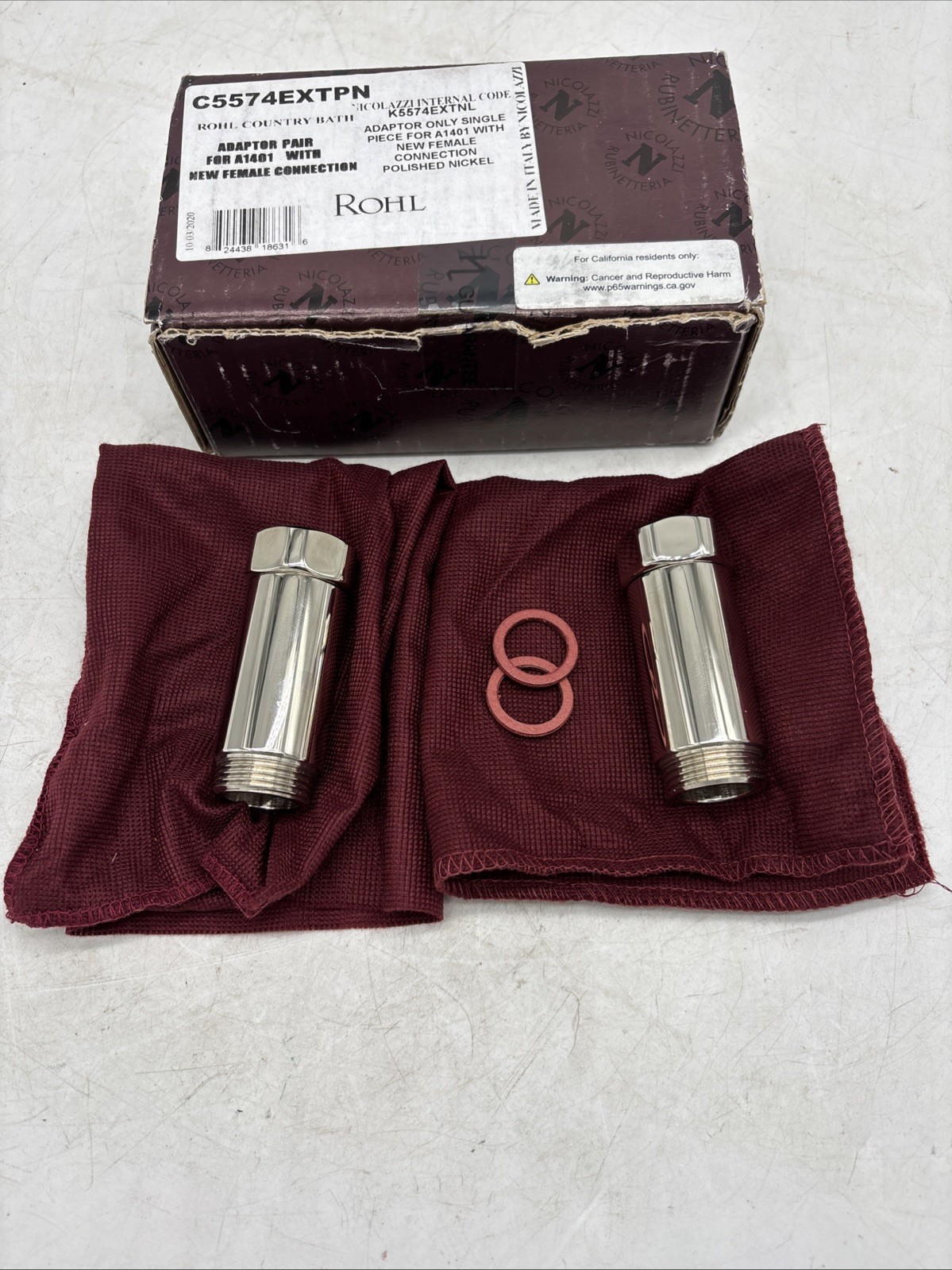 Rohl C5574EXTPN Adaptor Pair for A1401 w/New Female Connection, Polished Nickel gallery