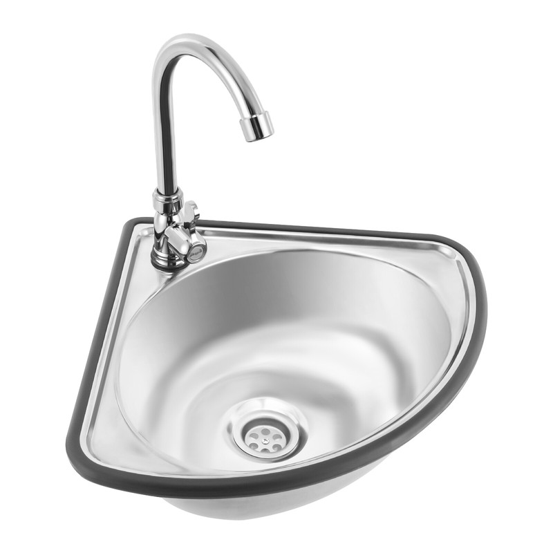 Single Triangle Wash Basin, Corner Sink Small Bar Sink Stainless Steel w/ Faucet gallery