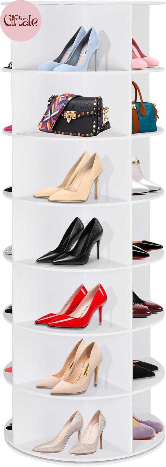 7 Tier Rotating Shoe Rack Tower, 360° Spinning Display Rack, Space Saving Storag gallery