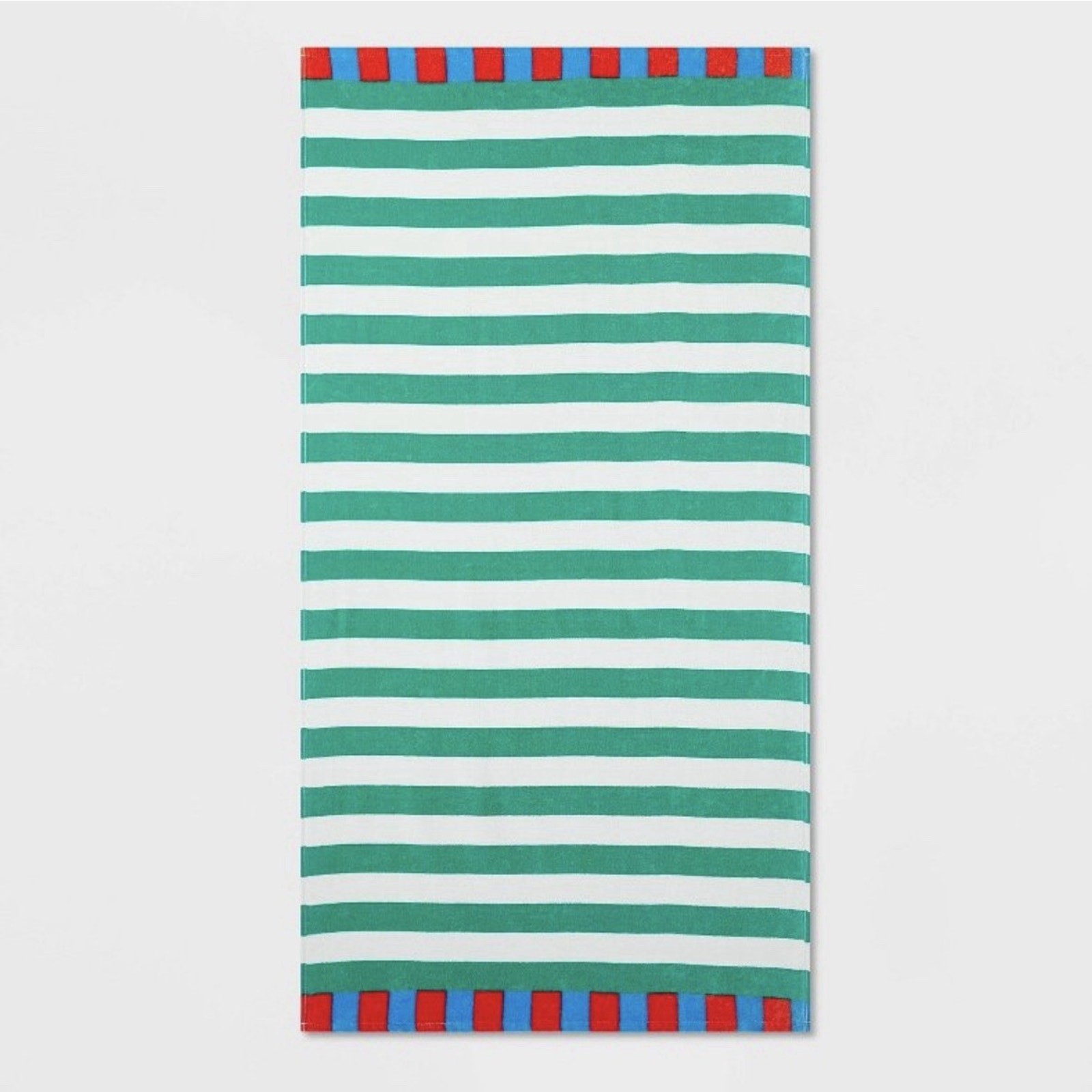 Sun Squad Striped Beach Towel Green/White 32in X 62in 100% Cotton gallery