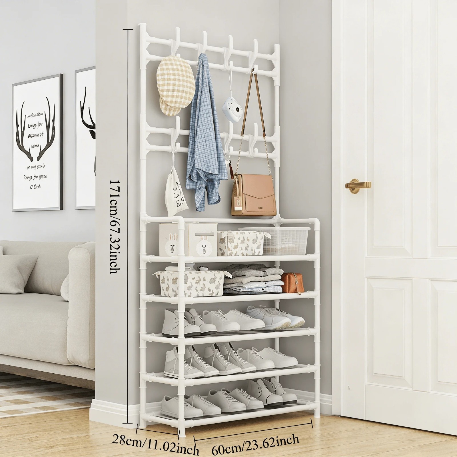 5-Tier Coat Rack with Double Row Shoe Storage Entryway Hall Tree Organizer gallery