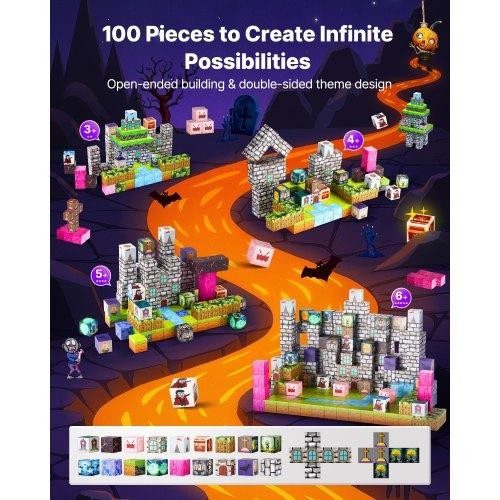 Magnetic Blocks 100 PCS Cemetery Zombies Set Magnetic Building Cubes for Kids gallery