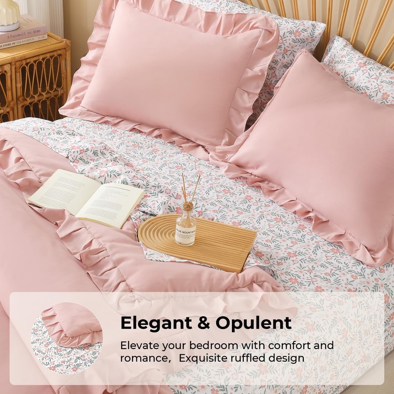 Full Size Comforter Sets - 7 Pieces Ruffle Full(79*90in), Blush gallery