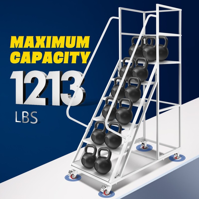 6 Steps Rolling Ladder, Mobile Platform Ladders with Brakeable Wheels 1213LBS gallery