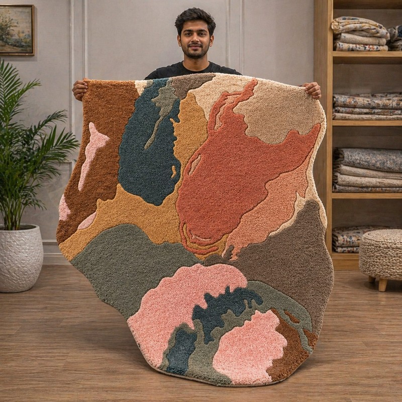 Abstract Hand Tufted Wool Rug Irregular Modern Shape Carpet Living Room Hallway gallery