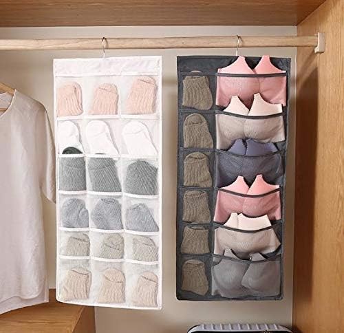 Closet Hanging Organizer with Mesh Pockets & Rotating Metal Hanger,Dual white gallery