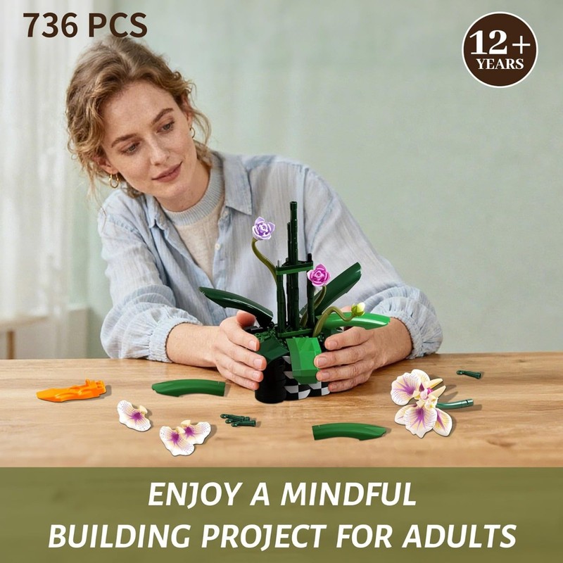 736Pcs Flower Building Sets with Vase, Artificial Fake Flowers Building Blocks gallery