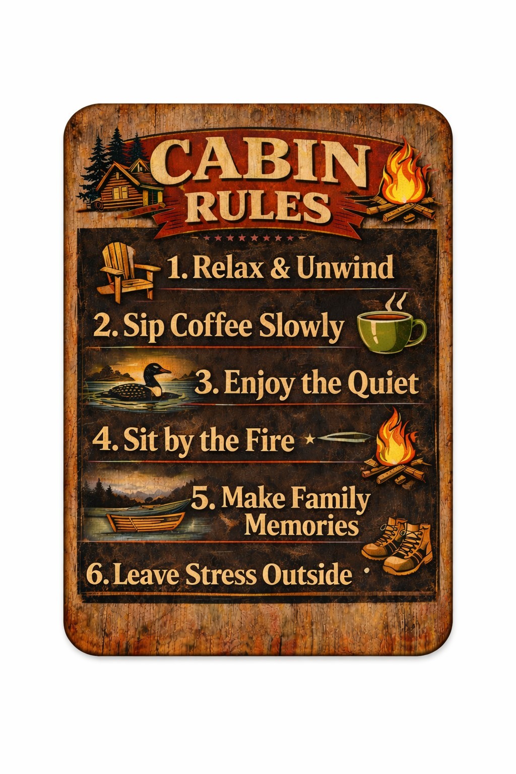 Cabin Rules Metal Sign Rustic Lake House Decor 8x12 Campfire Lodge Camping gallery