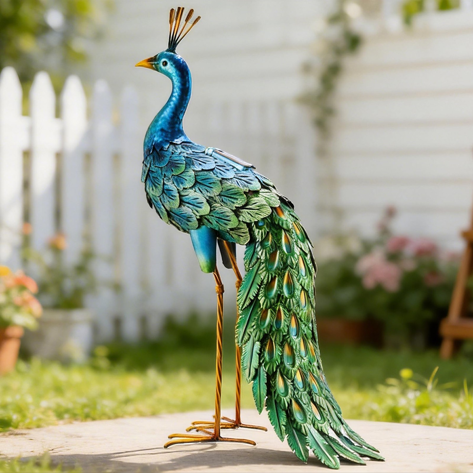 Outdoor Solar Peacock Statue Garden Decor Metal Yard Art For Lawn Backyard Party gallery