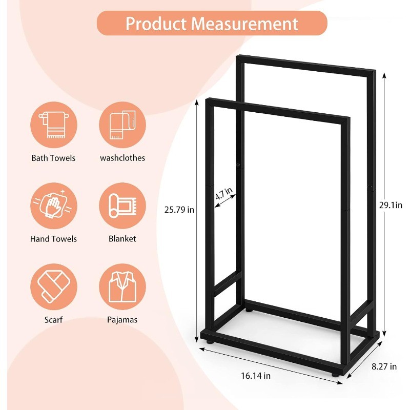 Freestanding 2 Tier Hand Towel Drying Rack Black Towel Blanket Rack for Bathroom gallery