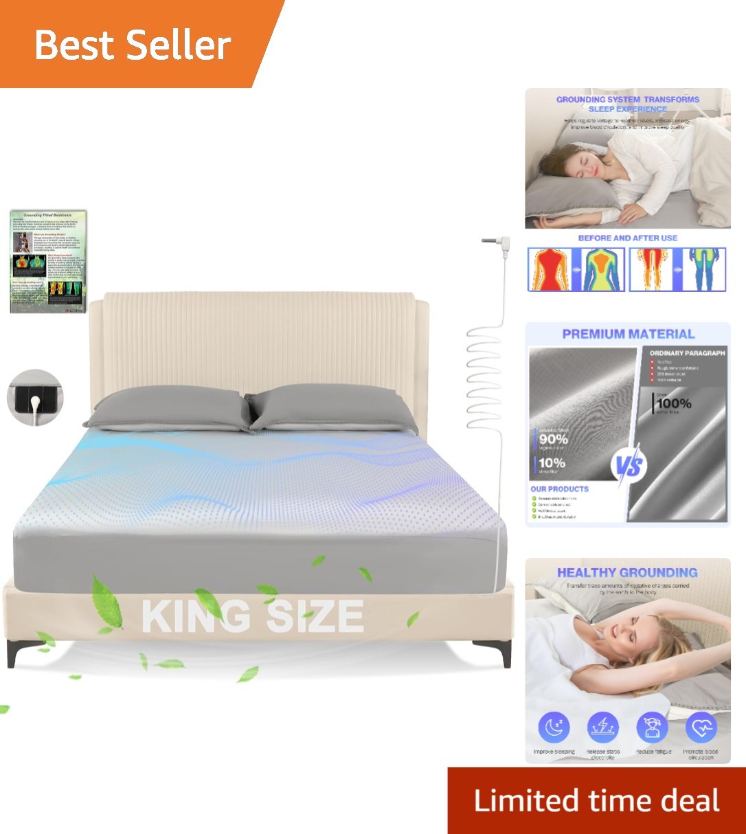 King Size Grounding Sheet - 10% Silver Fiber & 90% Organic Cotton for Deep Sleep gallery