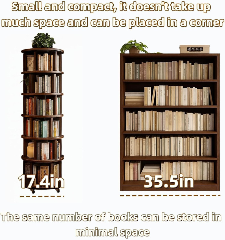 Solid Wood Rotating round Bookshelf Towers with Wheels, Revolving Bookcase 6 Tie gallery
