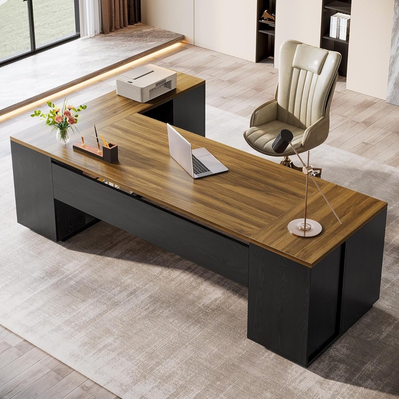 85.8-Inch L-Shaped Executive Desk, Large Office Computer Desk with File Drawers gallery