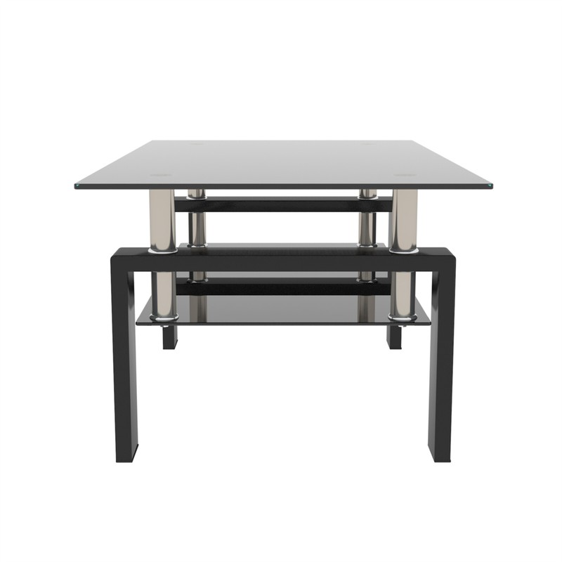 Modern Rectangle Glass Coffee Table Side Center Table with Shelf for Living Room gallery