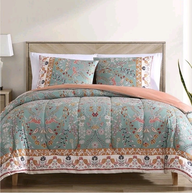 NWT Fairfield Square Full/Queen Reversible Comforter & 2 Shams Set. Green Floral gallery