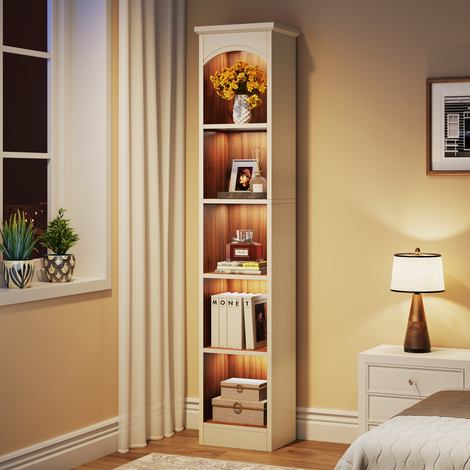 71" Tall Narrow Bookcase, 5-Tier Modern Bookshelf Free Standing Storage Cube gallery
