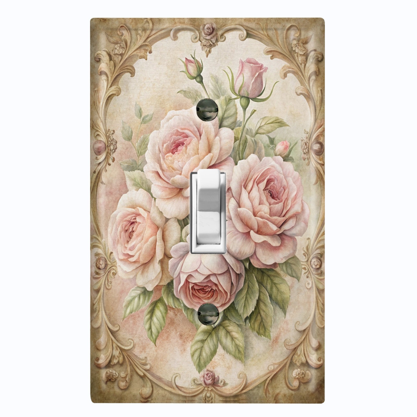 Metal Light Switch Outlet Cover Wall Plate Vintage Pink Floral Rose Decor FWR365 gallery