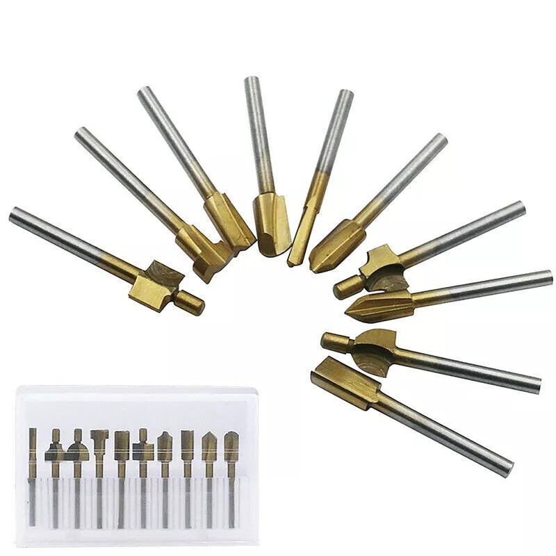 3MM Titanium Mini Hss Router Bits Trimmer Shank For Dremel Rotary Tool 10Pcs gallery