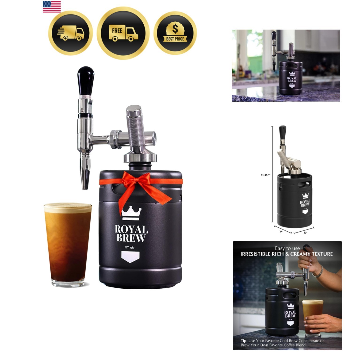 The Royal Brew Nitro Cold Brew Coffee Maker - Gift for Coffee Lovers - 64 oz... gallery