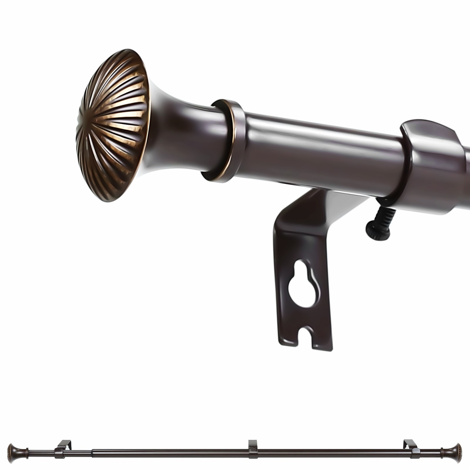 1-2 Pack 5/8" Dia Telescoping Single Curtain Rods w/ Trumpet Finial, 28"-120" gallery