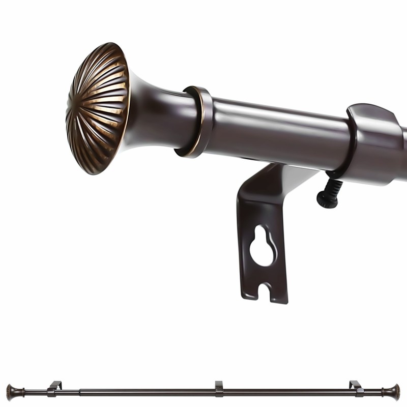 1-2 Pack 5/8" Dia Telescoping Single Curtain Rods w/ Trumpet Finial, 28"-120" gallery