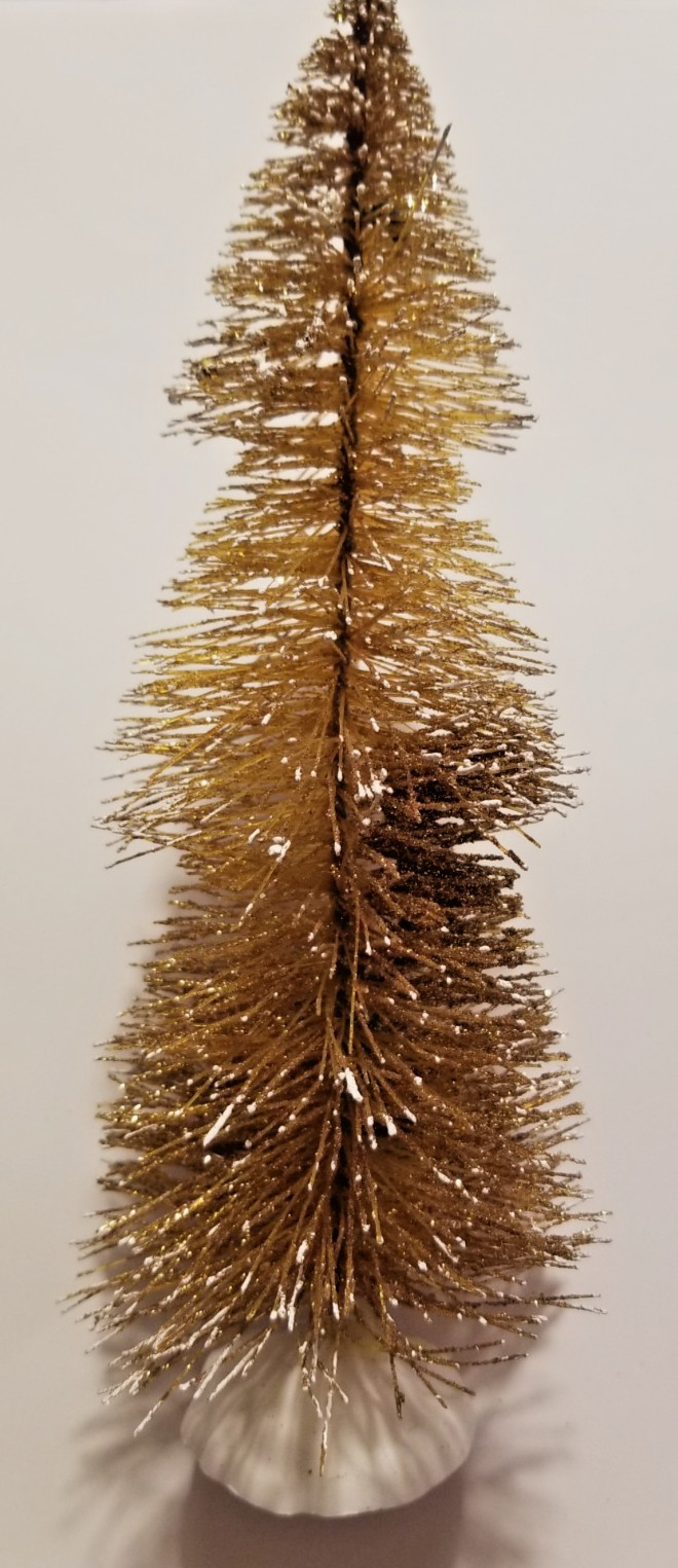 Gold Tiered Bottle Brush Tree Flocked Tips Shelf Sitter Holiday Decor 9" Tall gallery