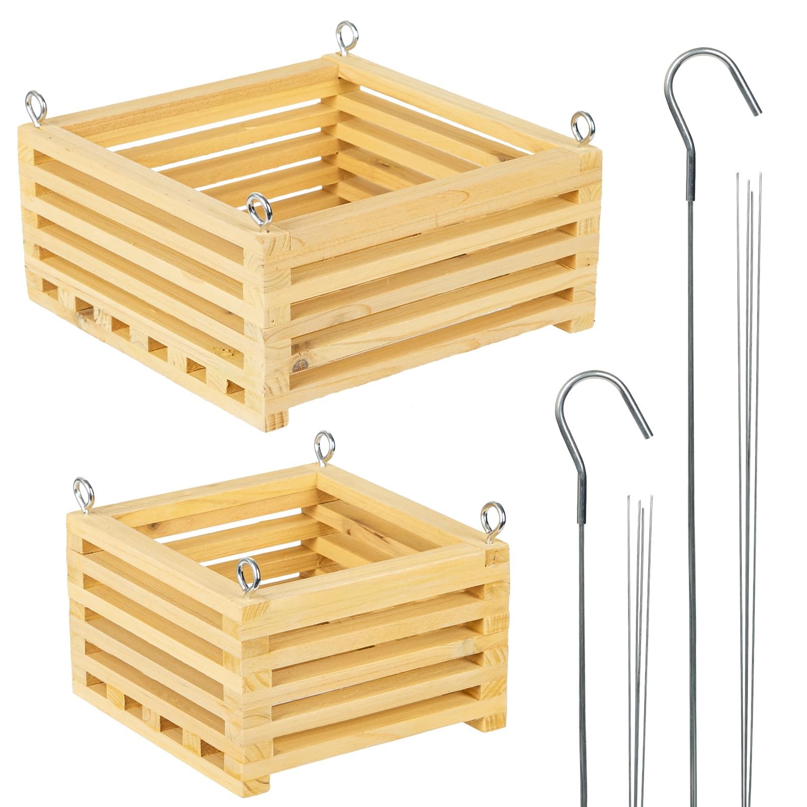Nature Crafted Wooden Orchid Baskets with Hangers 6" & 8" Quadrilateral, Wood gallery
