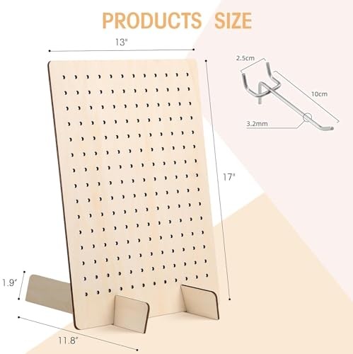 Pack Wooden Pegboard Display Stand, Retail Rack7 x3 Inches, with0 Pcs Hooks 1 gallery